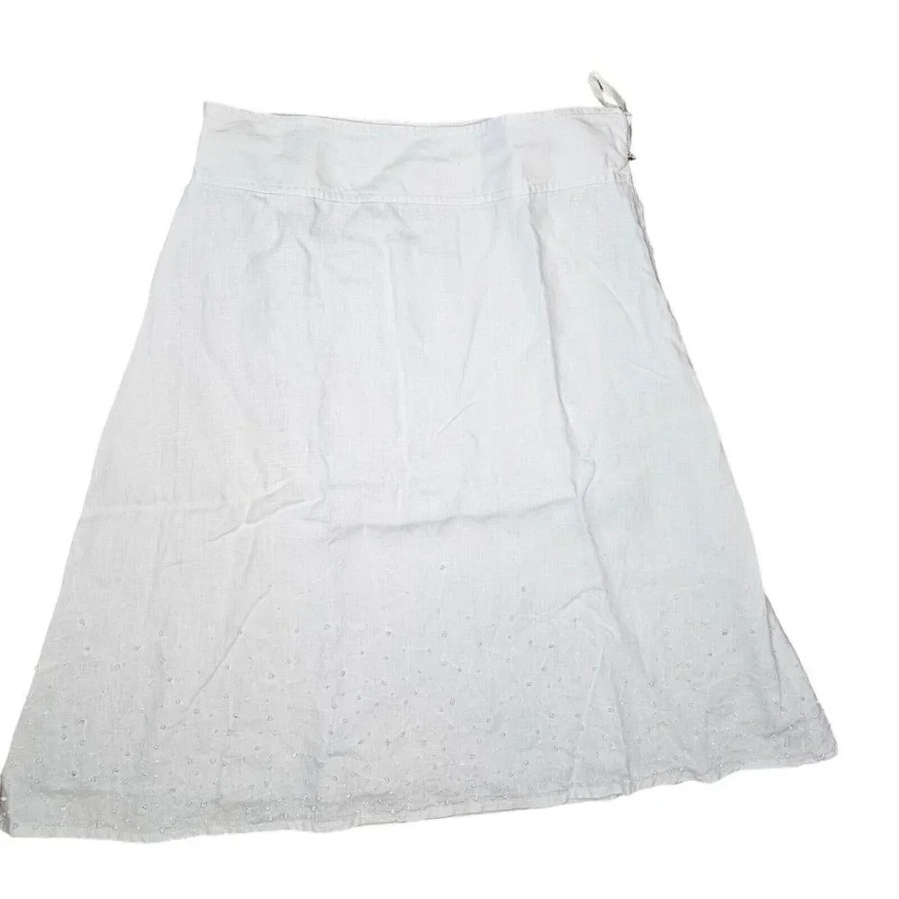 Eileen‎ Fisher Petite Light Blue Linen A Line Knee Length Skirt Textured 2P 4P